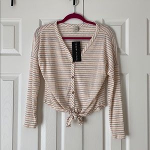 Paper Crane front tie light button down sweater.